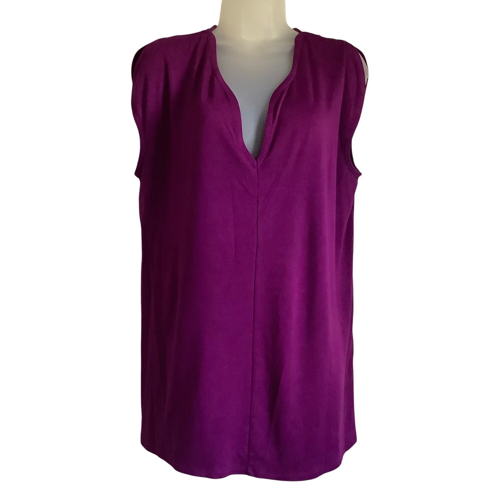 41 Hawthorn Womens 1X Purple V-Neck Sleeveless Blouse Magenta Knit Top